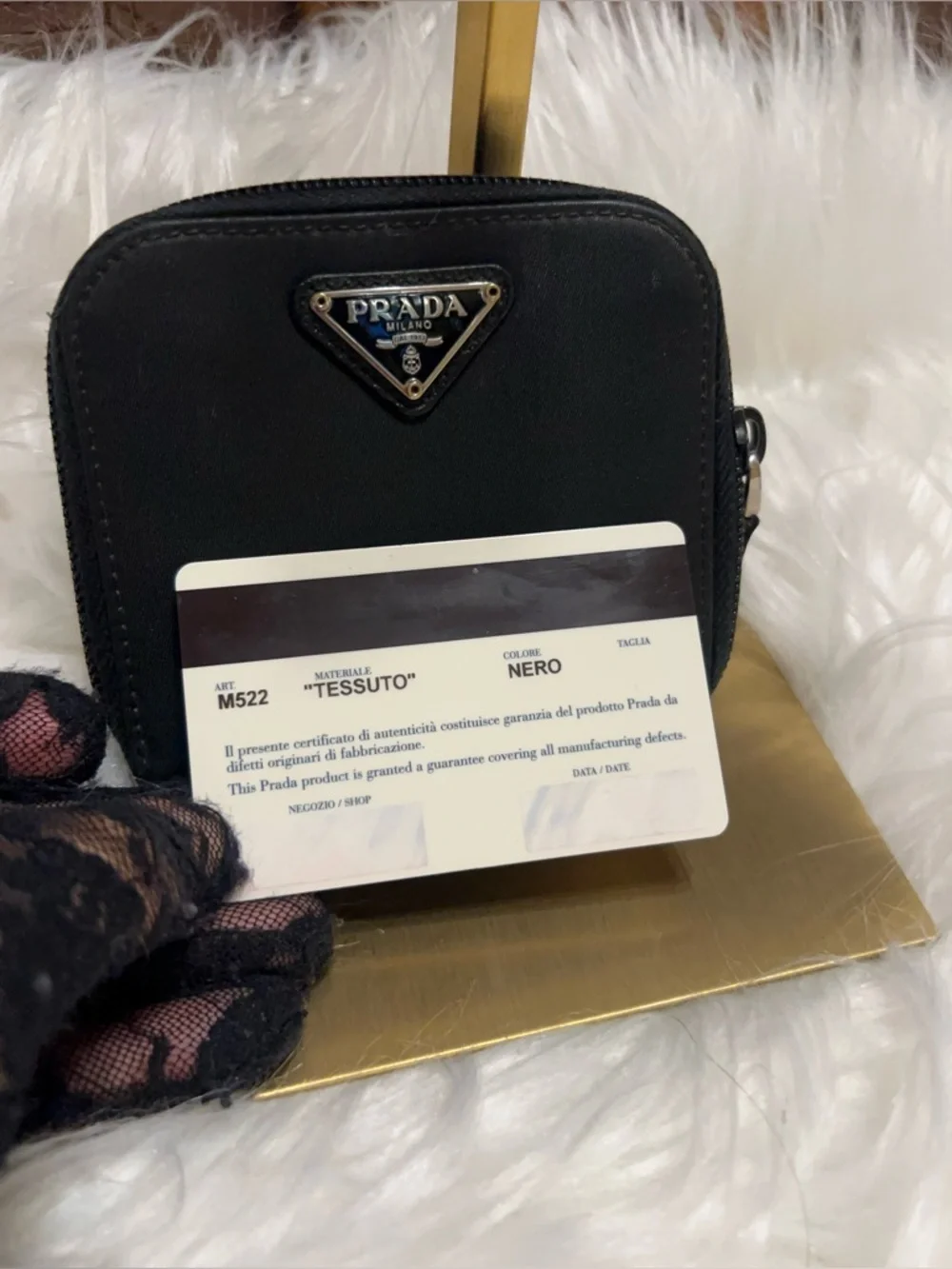 Prada Black Nylon Zip Around Compact Wallet with Triangle Logo